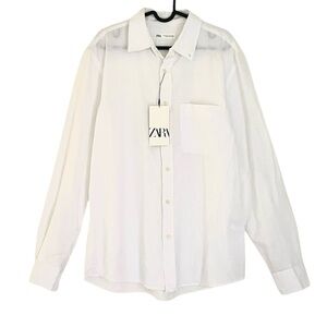 Zara Linen Blend Classic White Button-Down Shirt